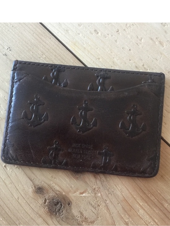 ISO Jack Spade Chocolate Brown Embossed Anchor Leather Card Holder